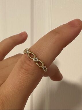 14k Yellow Gold Braided Diamond Bezel Stackable Ring